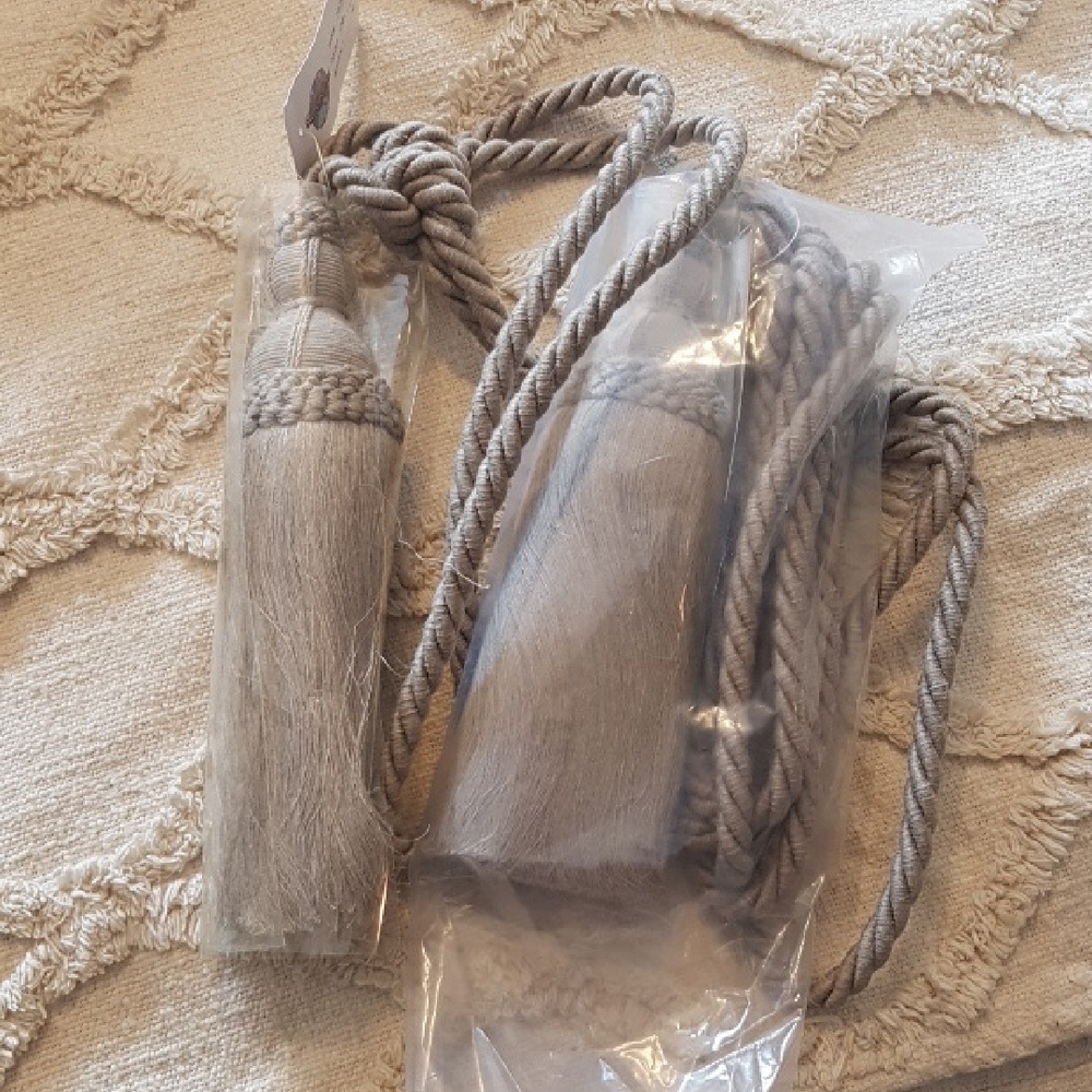 New large 'linen' colored light grey large curtain tassel rope tie backs